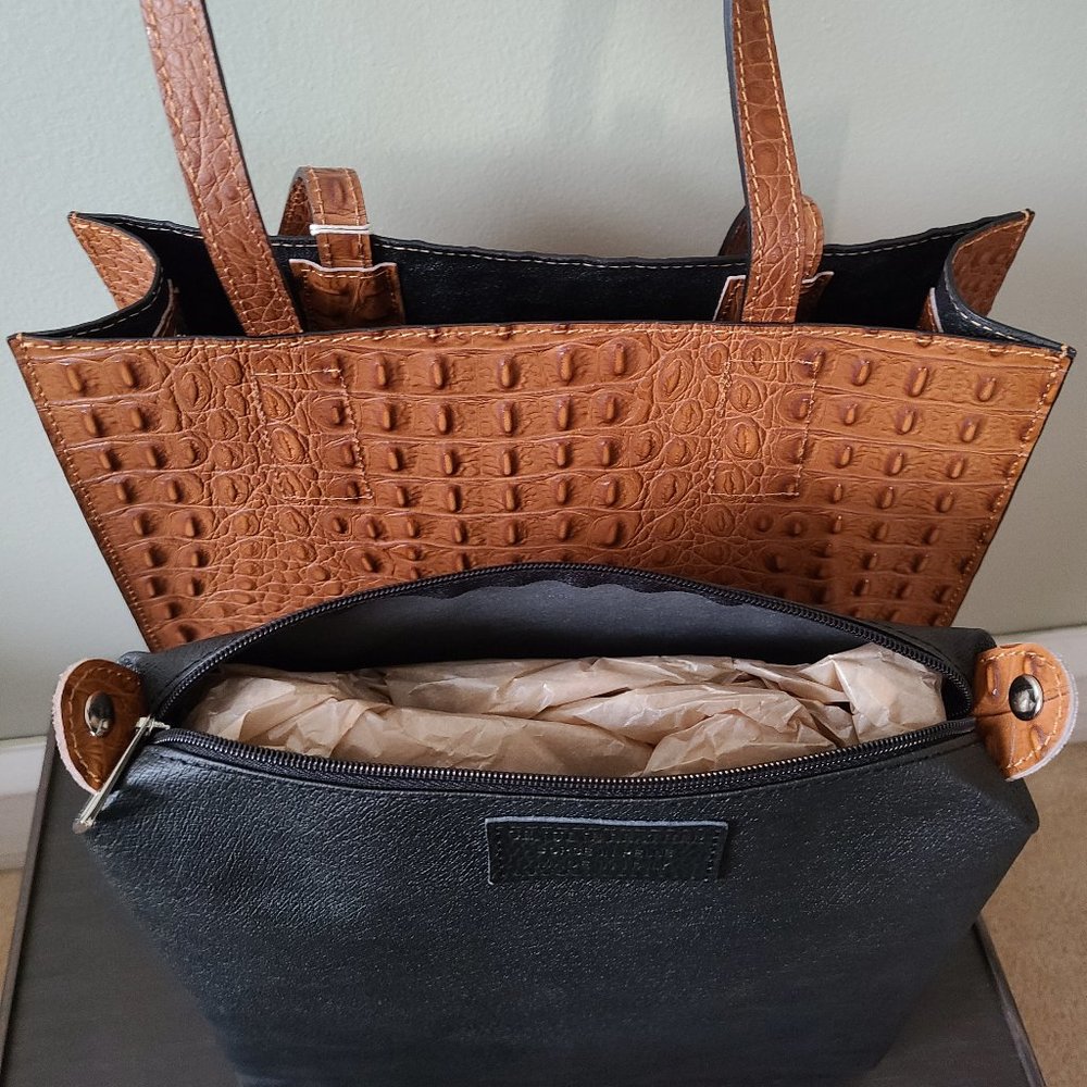 Giulia Massari Embossed Leather Top Handle Tote - Picture 8 of 10